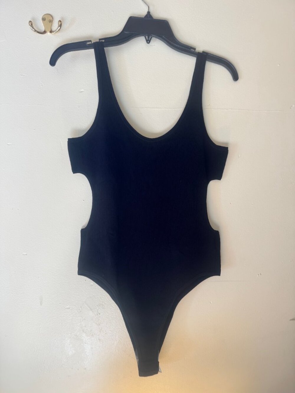 Designer Tibi Cutout Ribbed Stretchy Giselle Bodysuit NWT Never Worn Black Large